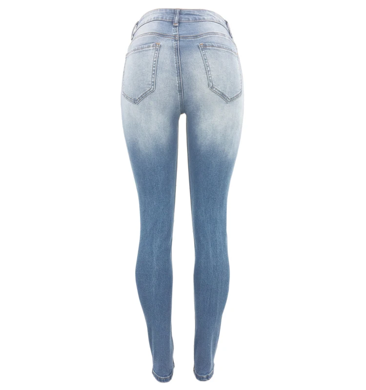 Cwlsp Высокая талия Градиент Рваные Джинсы женские ботфорты отверстия Джинсы для женщин синего джинсового цвета карандаш Брюки для девочек