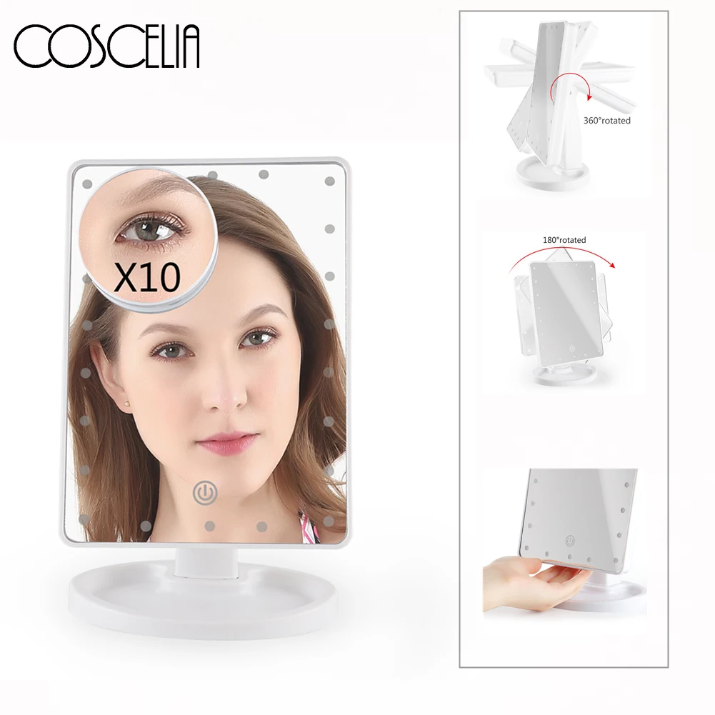 

Makeup Mirror with 22 LED Light Touch Screen10X Magnifier Makeup Mirror Desktop Countertop Bright Adjustable USB Cable