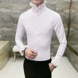 Рубашка-смокинг с кружевным воротником, уникальный дизайн, винтажная рубашка с длинным рукавом, приталенная рубашка в готическом стиле