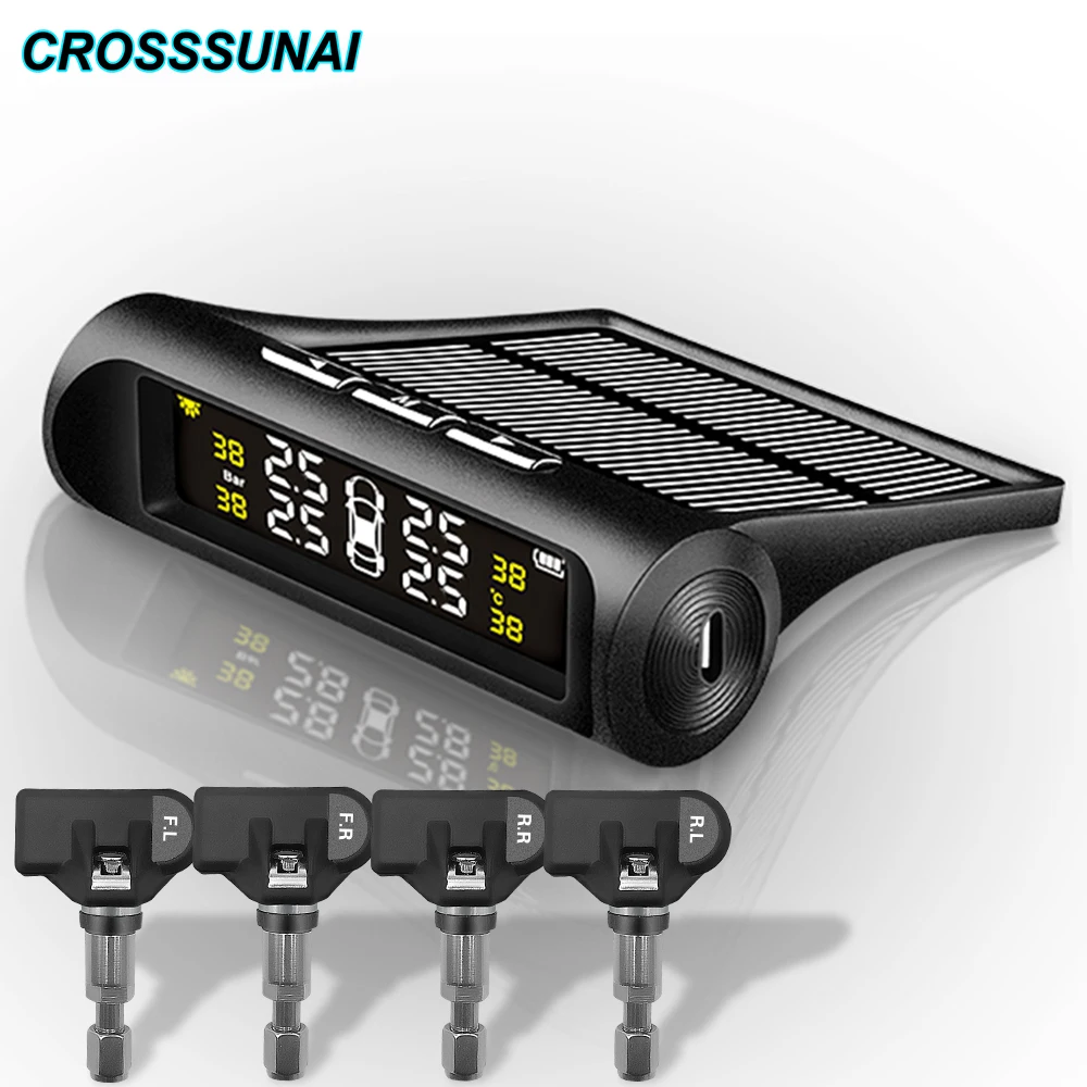 

Car Security Alarm Solar TPMS Systems Tire Pressure Monitoring System Internal Tyre pressure Sensor Digital LCD Display Wireless