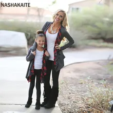 NASHAKAITE/вязаный клетчатый кардиган для мамы и дочки; модная Осенняя одинаковая верхняя одежда для мамы и дочки