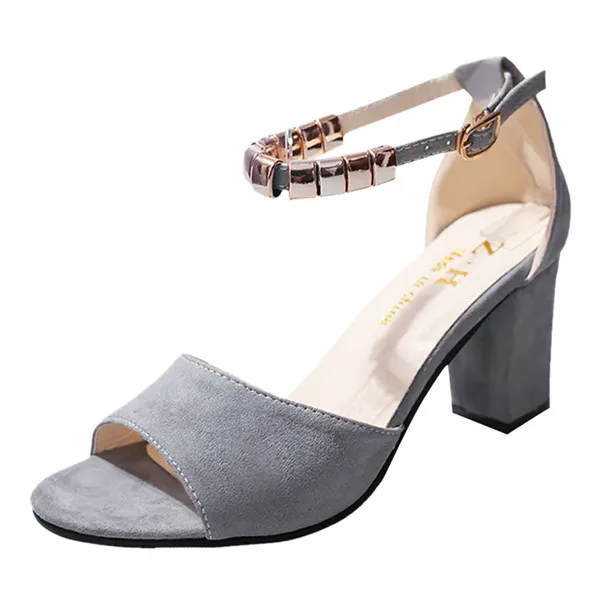 SAGACE/женские туфли-лодочки; Модные женские сандалии с ремешками на пряжках; вечерние туфли с открытым носком на среднем каблуке; Sandalias Mujer; - Цвет: Gray