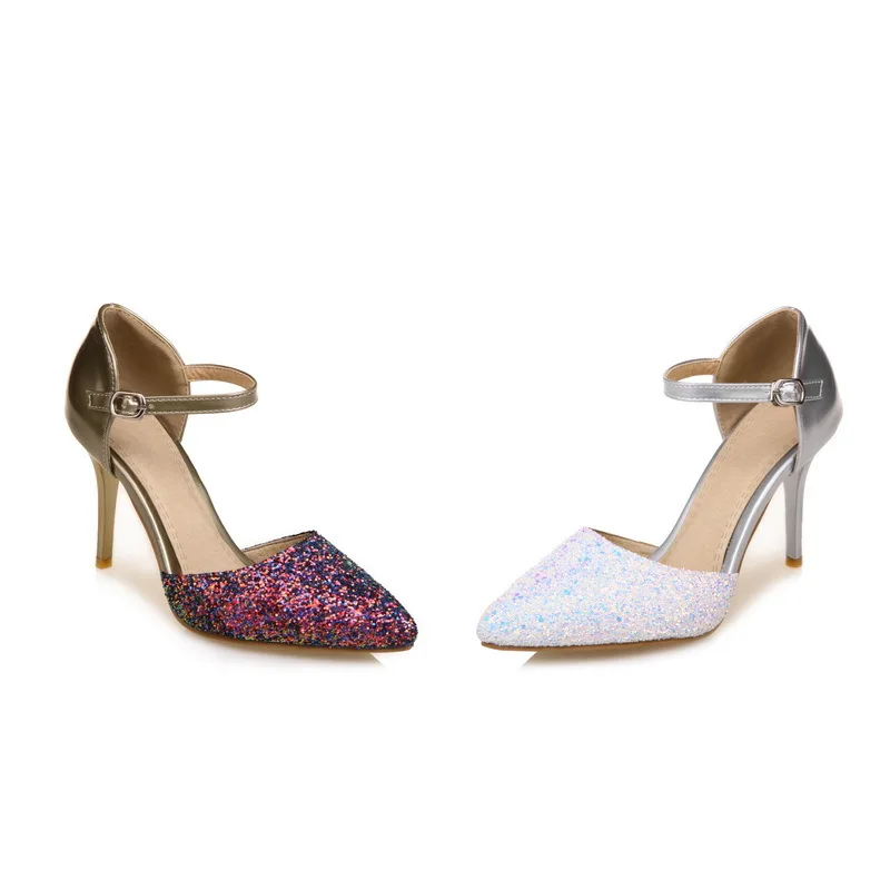 Mode Frau Janes Gladiatoren High Ferse Schnalle Show as Spitz Pailletten Nude Knöchel Leder Mary Oberen Heels As Abdeckung Show Bunte Schuhe rYnzqar