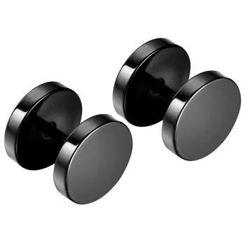 

1 pair Stainless Steel Men Fake Black Ear Stretcher Plugs Cheater Earrings Barbell Design Width 6mm-14mm barbell earring