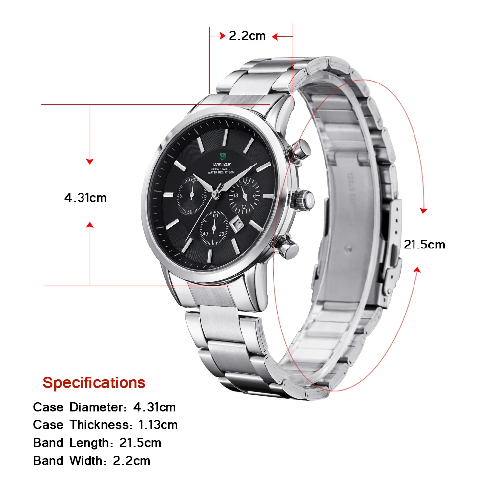 WEIDE Luxury Big Black Mens Watches Japan Quartz Movement Full Stainless Steel 3ATM Waterproof Fashion Wrist Watch Analog Clock WEIDE Luxury Big Black Mens Watches Japan Quartz Movement Full Stainless Steel 3ATM Waterproof Fashion Wrist Watch Analog Clock