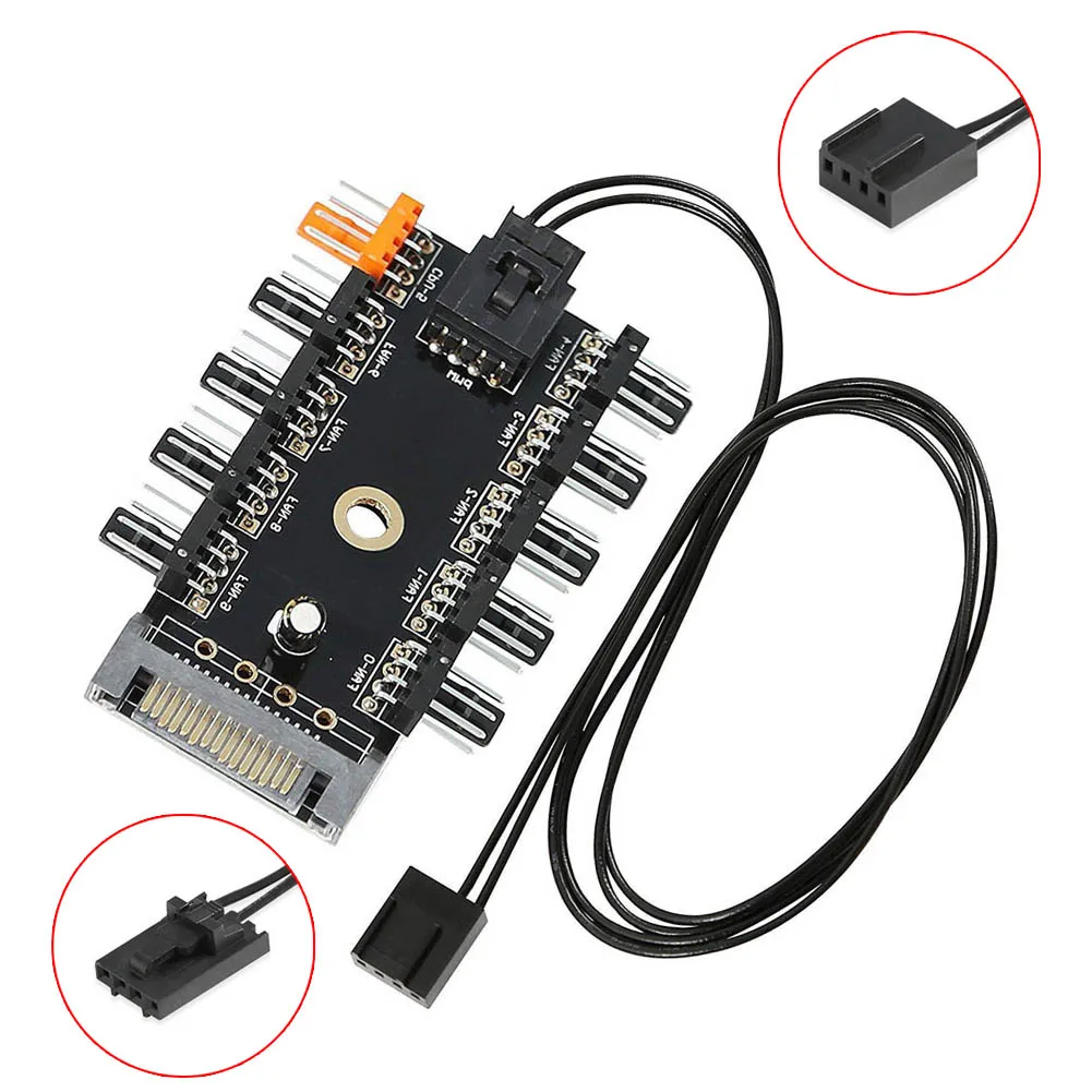 New Hot Chassis Fan Hub CPU Cooling HUB 10 Port 12V 4 Pin PWM Fan Hub