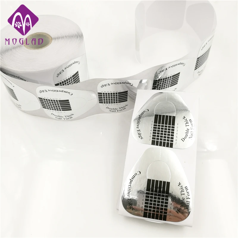 100 шт/рулон серебряные накладные ногти дизайн ногтей Форма расширение наклейки