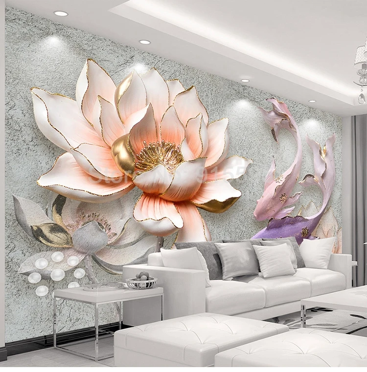 Пользовательские самоклеющиеся фотообои Lotus Fish 3D спальня гостиная диван ТВ фон украшение дома настенная живопись