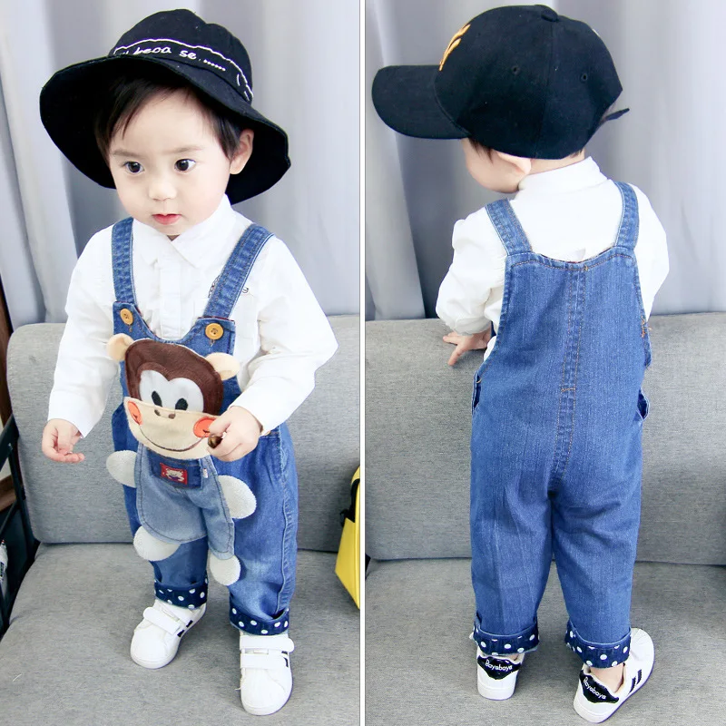 DIIMUU Spring Toddler Boys Long Pants Denim Overalls Dungarees Kids