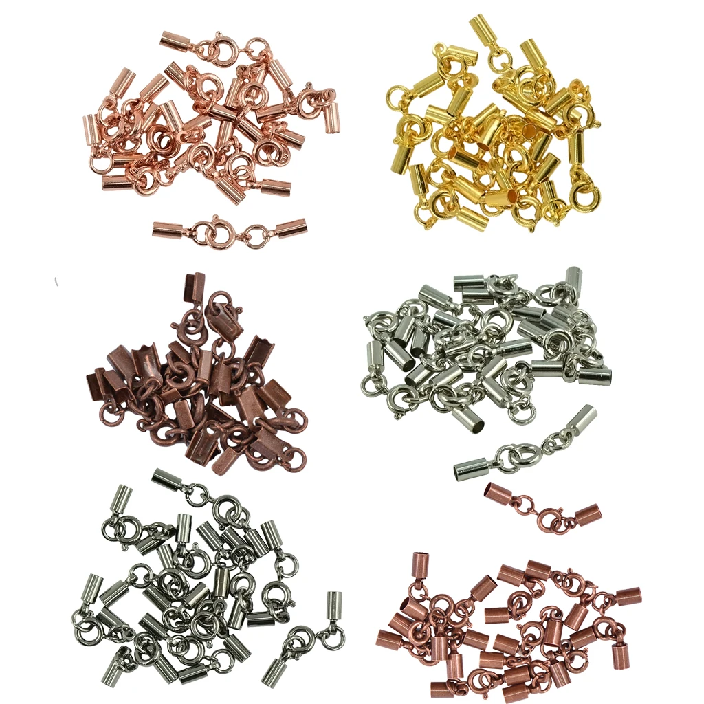 

12pcs Crimp Tube Ends Spring Clasp Jewelry Necklace Chain Connector Extender For 4mm Cord
