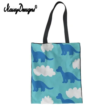 

Noisydesigns Dinosaur Print Canvas Women Shopping Tote Bag Girl Reusable Handbag Travel Large Student Book Foldable Evening Bags