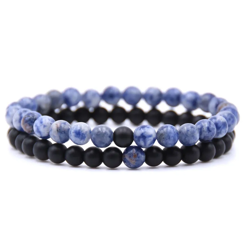 

2pcs/set Natural Stone Mixing Beads Bracelet Men Bracelets & Bangles Charm Fashion Jewelry For Male Women Best Gifts Pulseras