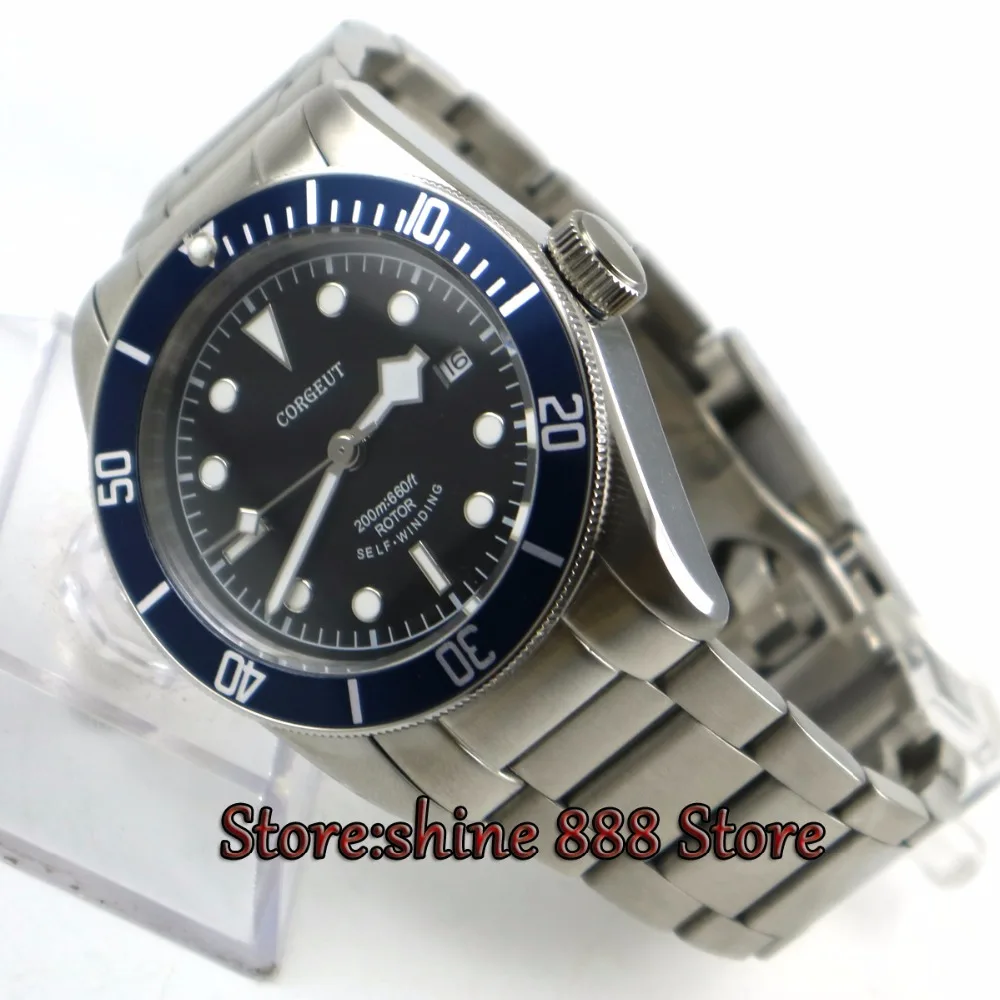 

Corgeut 41MM Luminous Sapphire glass Black dial stainless steel strip Miyota Automatic water resistant mens Watches