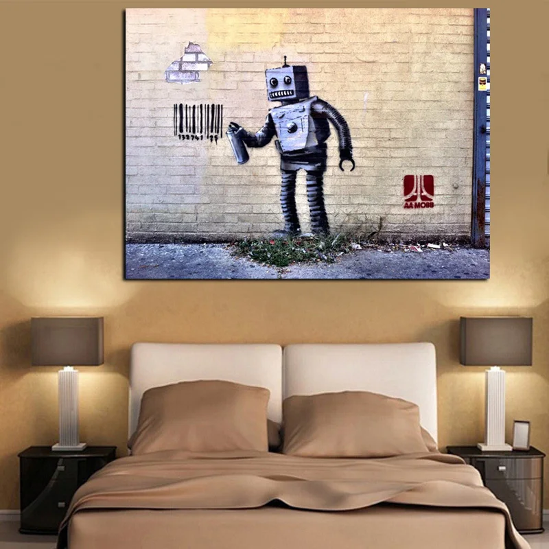 Robot and Barcode Abstract Street Graffiti from Banksy