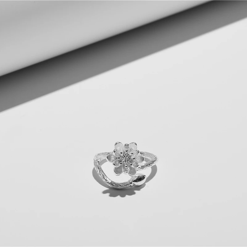 SODROV серебряное регулируемое Открытое кольцо женский романтический цветок невесты свадебное кольцо цветок лотоса ювелирные изделия