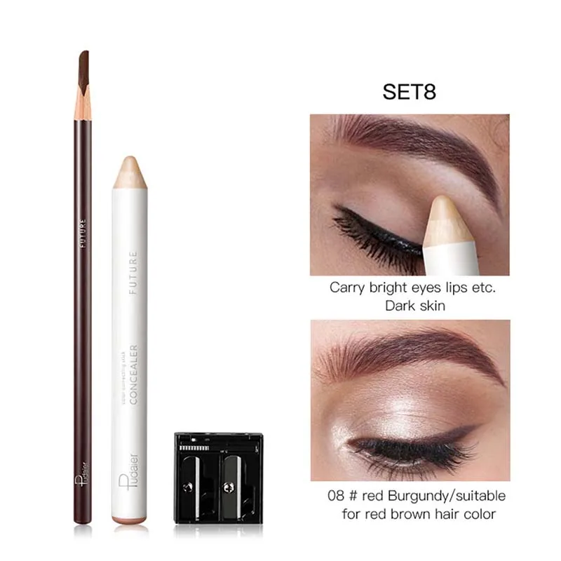 Карандаш для бровей белый консилер фиксирующая ручка набор Shaping Brighten Eye Brow макияж водонепроницаемый стойкий с Комплект для заточки хорошее использование - Цвет: 08