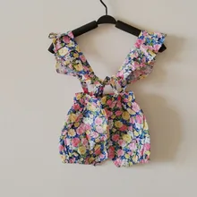 4 предмета/партия, детская одежда шорты для девочек летние шорты с цветочным узором и оборками на подтяжках для маленьких девочек