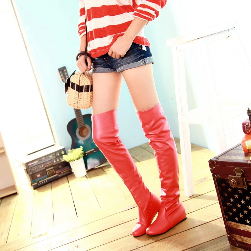 pink thigh high flat boots
