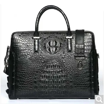 

luodungongniu New men's Business briefcase leather large capacity double zipper crocodile leather Business laptop men handbag