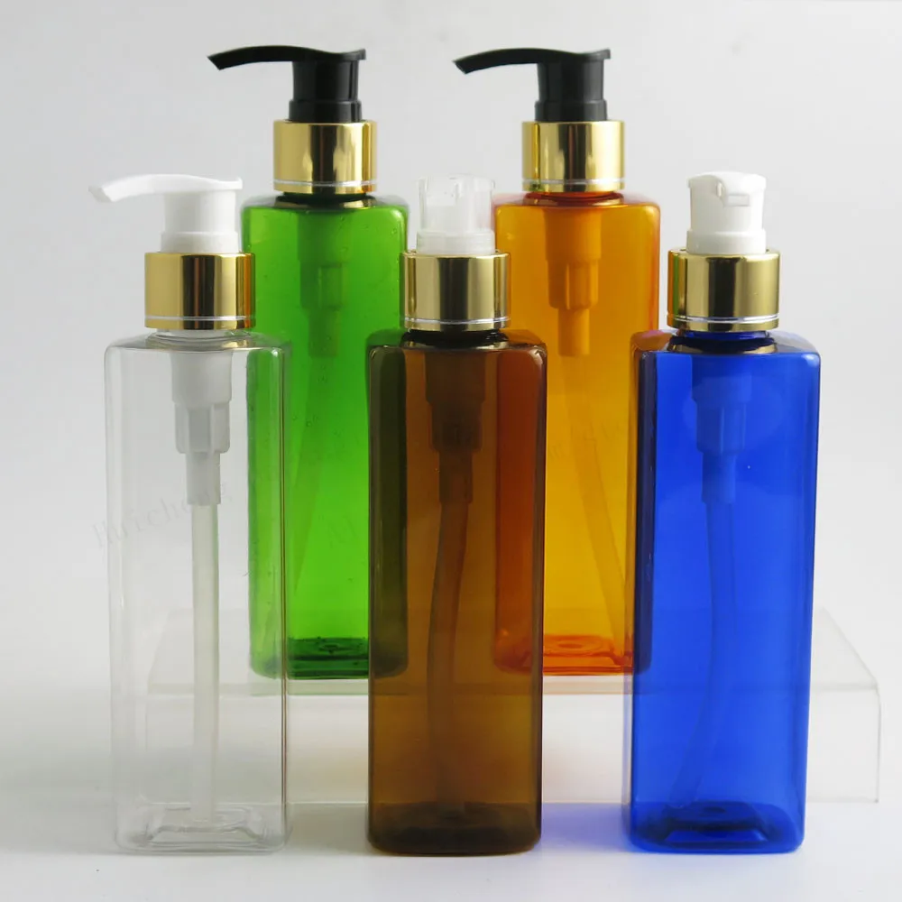 20 X 240ml Empty Square PET Plastic lotion pump Bottle 8oz PET Amber