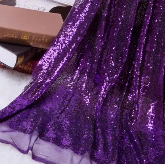 1 шт. блестящие вышивки блесток ткани Материал цвета: золотистый, серебристый к требованиям заказчика; сверкающие; Ткань для Clothsing изготовления вечерние таблицу событий - Цвет: Purple