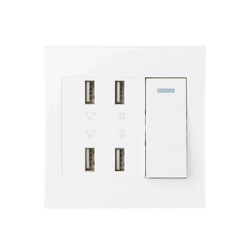 

220V 10A Wall Switch Socket 4 Port USB Charger Power Outlet Adapter Panel