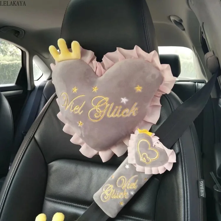 

45cm Cartoon Creative Heart Shaped Plush Pillows Model Soft Stuffed Car Pillow Back Cushion Decoration Gift Seat Belt Cover Toy