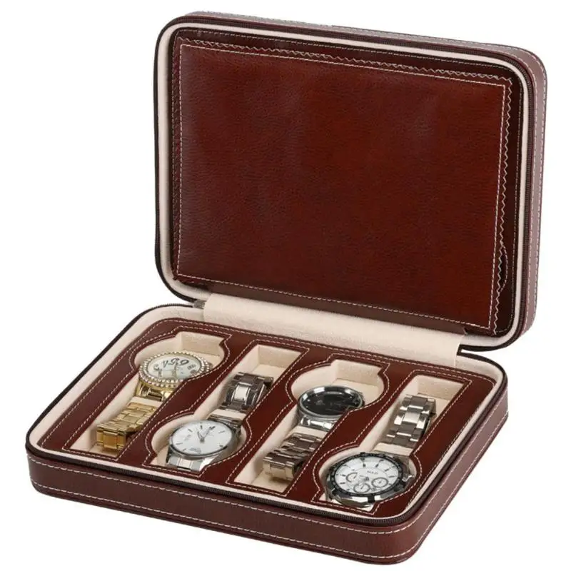 8 сеток из искусственной кожи коробка для часов на молнии чехол для часов Zippere органайзер для хранения часов для путешествий Чехол для коллекционера часов