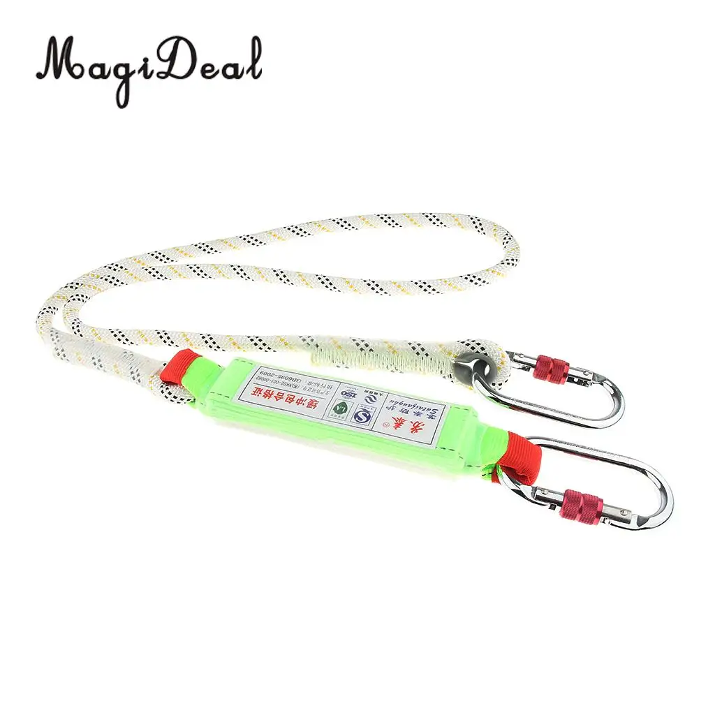 Climbing Fall Protection Safety Rope Harness Shock Absorbing Lanyard Sling with Carabiner 15KN Rescue Mountaineering Equipment