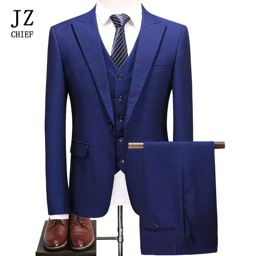 

Men Suits For Wedding Polka Dot Print Suit Balzer Pants Vest Three Piece Suit Elegant Male Single-Breasted One Button Back Split