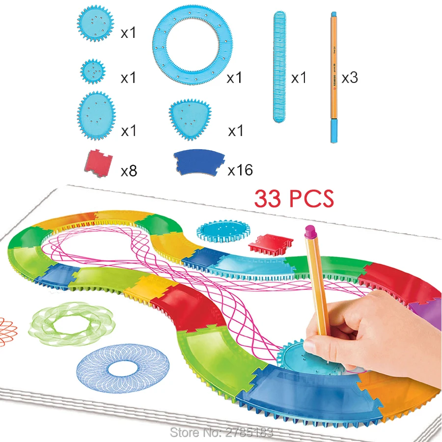 Спиральный дизайнерский Рисунок Свободный стиль 24 шт. сменная рамка с 3 ручками креативный Спирограф Рисование Развивающие игрушки для детей