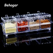 Behogar 4 шт./компл. ясно Темперо для сезонных приправ коробка графин с крышкой Ложка Кухня специй баночки для специй контейнер для хранения расходных материалов