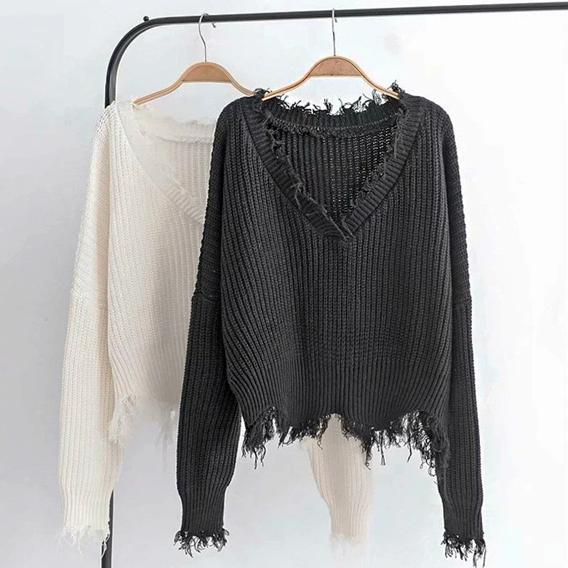 2018 Autumn Winter Sweater Women Clothes Knitted Casual Long Sleeve Sweaters Tops Harajuku Loose Short Sweater Pullovers Solid