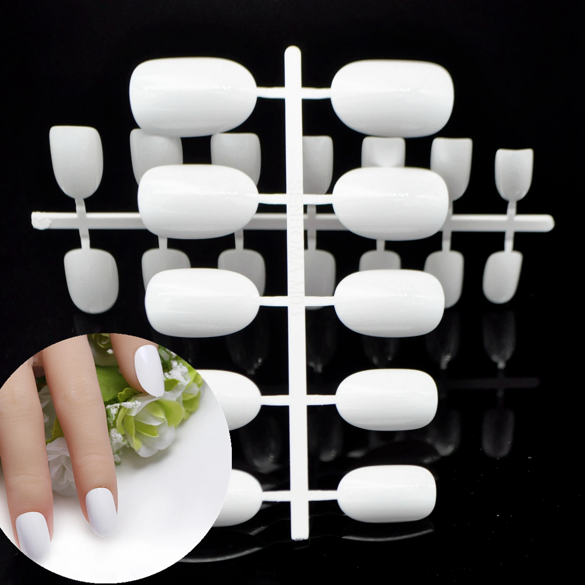 White Fake Nails Fashion Acrylic Nails Tips Round Top Nail Design DIY Salon Product 24Pcs WXin