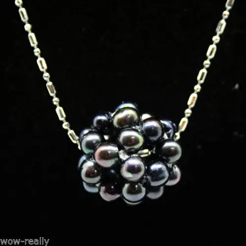 

Hot sale new Style >>>>>Beautiful 14mm Black Freshwater Pearl Ball Pendant Necklace Chain 17''