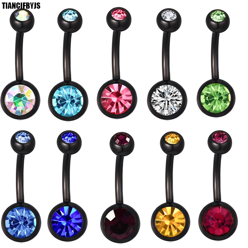 Buy TIANCIFBYJS Black PVD Belly Bar Navel Ring 1.6mm