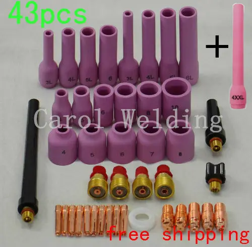 

free shipping Extra Longest TIG Gas Lens KIT,Back Cap Collet Body Fit TIG Welding Torch High quality SR WP9 20 25,42PK