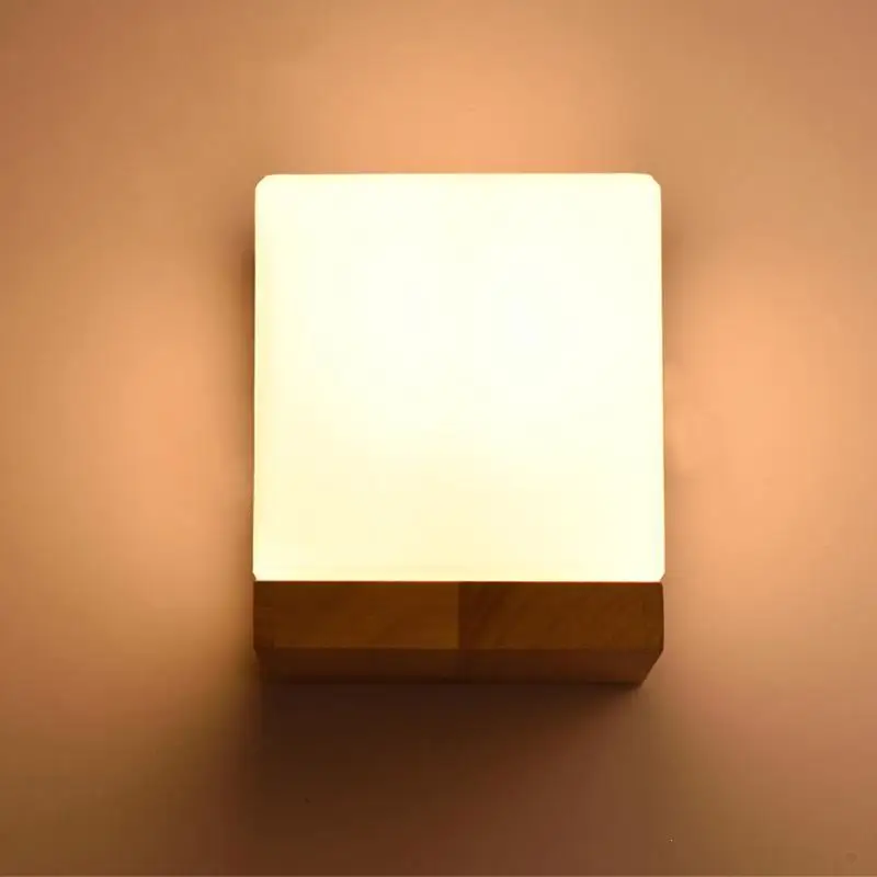

Nordic Wall Light Modern Oak Wood Wall Lamps Cube Wood Bedroom Lampshade Bedside Lamps Warm Home Z3