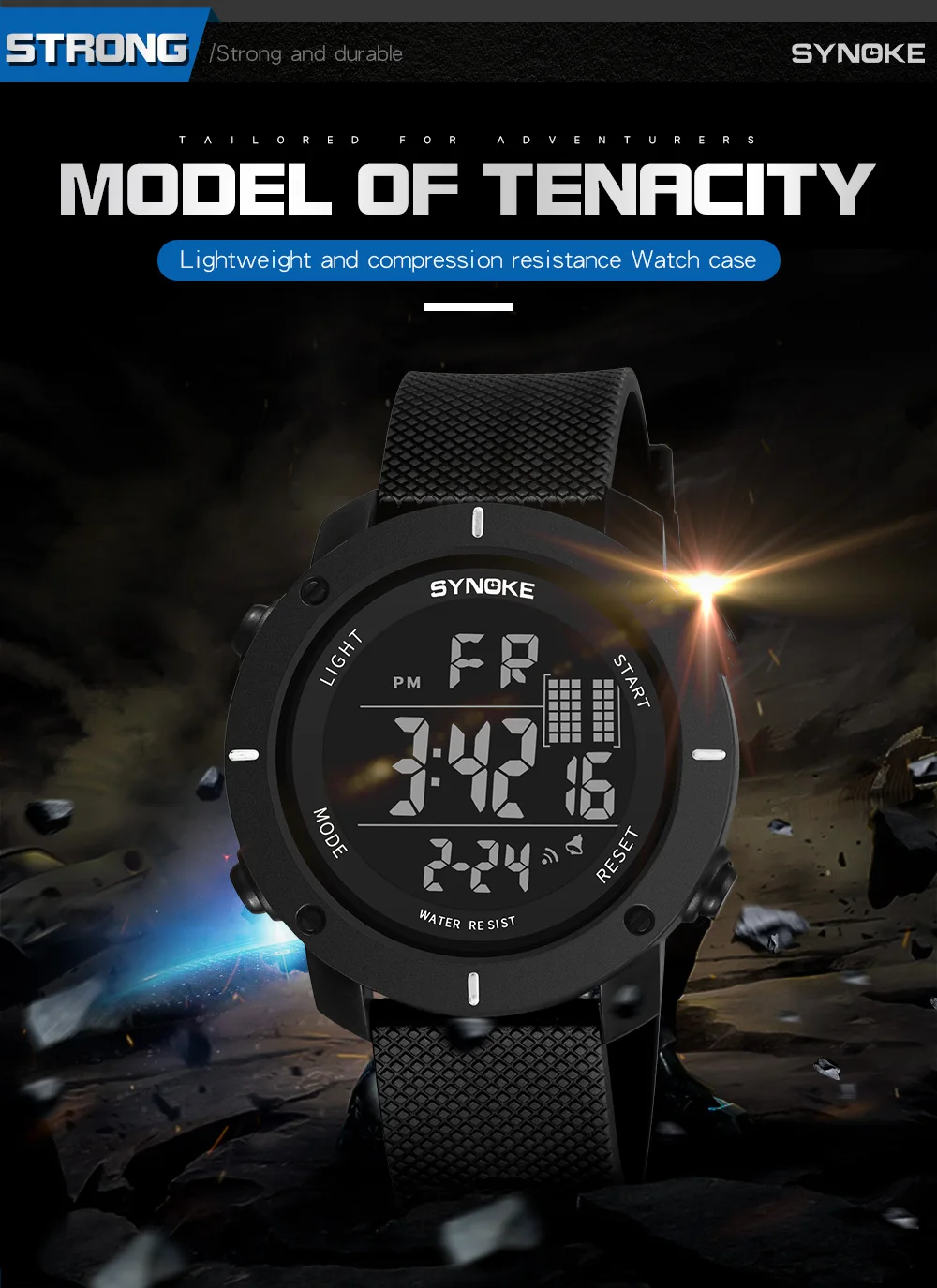 SYNOKE Sports Watch Men Digital Watches Waterproof Fashion Electronic Wristwatches Date Rubber Clock Black Military Watch