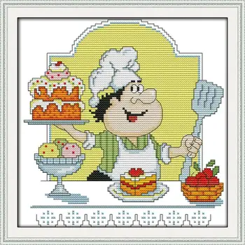 

New Arrive Fashion DIY Needlework Humor chef (3) DMC Counted Free Cross Stitch Kits for Embroidery Knitting Needles Crafts Hobby