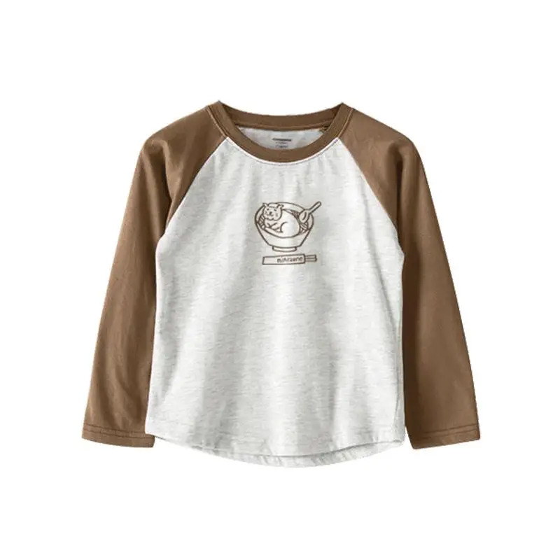 Весенне-осенняя одежда для детей футболка с длинными рукавами для мальчиков и девочек, одежда для мальчиков-подростков футболка для маленьких мальчиков топы для девочек - Цвет: brown