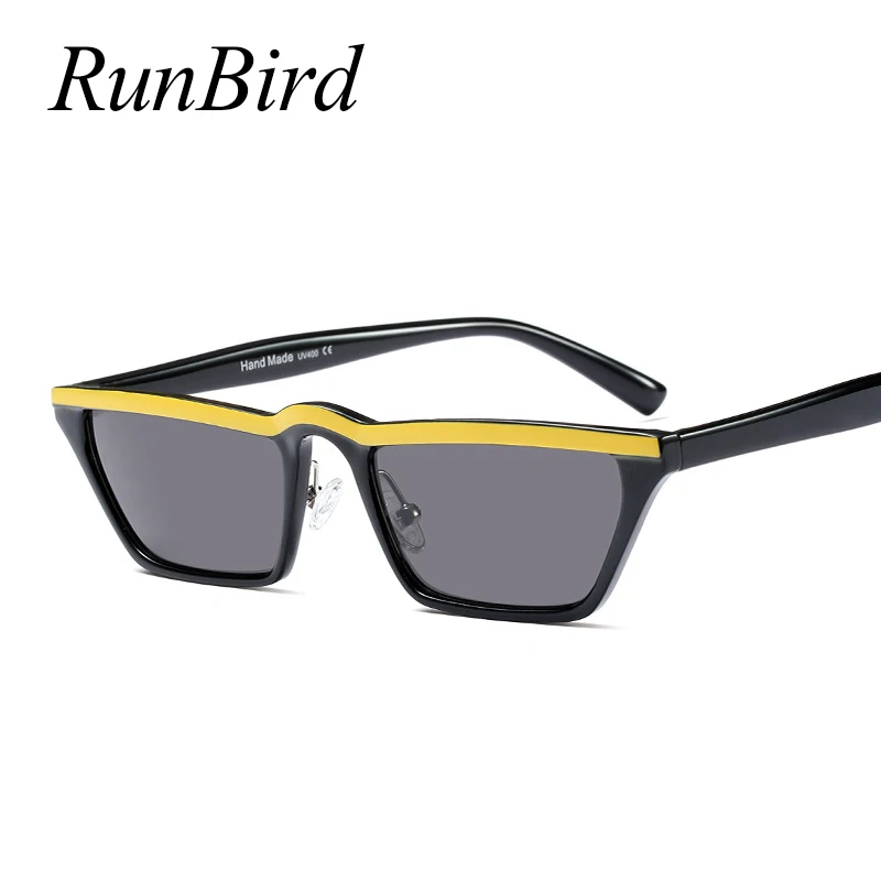 

RunBird Fashion Cat Eye Sunglasses for Women Small Rectangle Sunglasses Popular Men Yellow Red Chic Sexy Glasses UV400 1195R