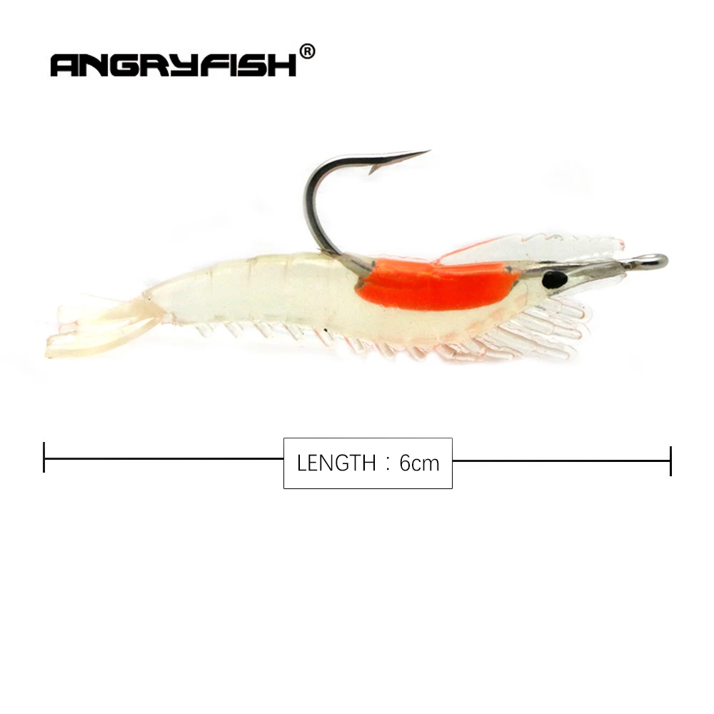 Angryfish, новинка, 6 шт./лот, 60 мм, мягкие рыболовные приманки, рыболовные креветки, для ловли червя, плавающие приманки, Мягкая приманка для рыбалки, приманка S008