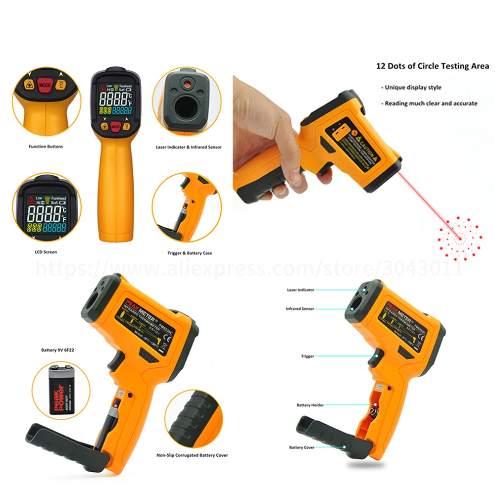 50~ 800 градусов Бесконтактный инфракрасный термометр лазерный ЖК-цифровой ИК термометр измеритель температуры пистолет температурные приборы