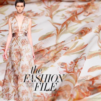 

Orange flower digital printing drape silk summer silk dress fabric