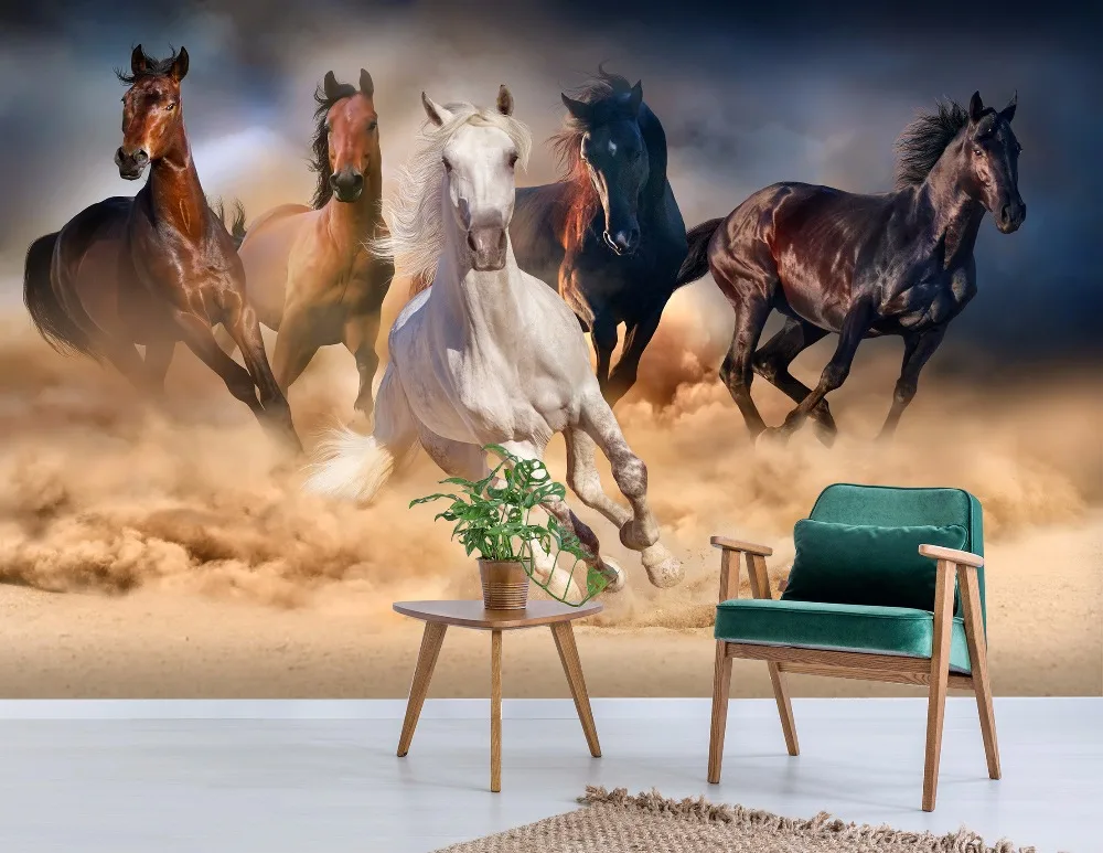 Индивидуальный размер 3D фотообои гоночные лошади Детские съемные обои самоклеящиеся виниловые наклейки на стену искусство домашний декор Фреска