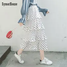 Летние Осенние плиссированные юбки с высокой талией, Женская Популярная дизайнерская Милая юбка в горошек в Корейском стиле для девочек
