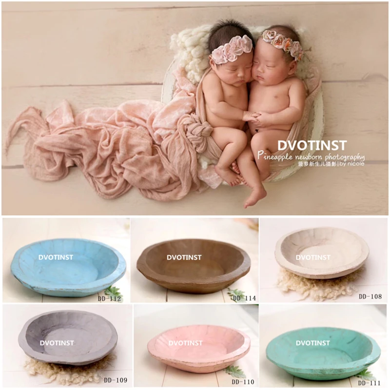 

Dvotinst Newborn Photography Props for Baby Wooden Posing Plate Basket Fotografia Accessories Infant Studio Shooting Photo Props