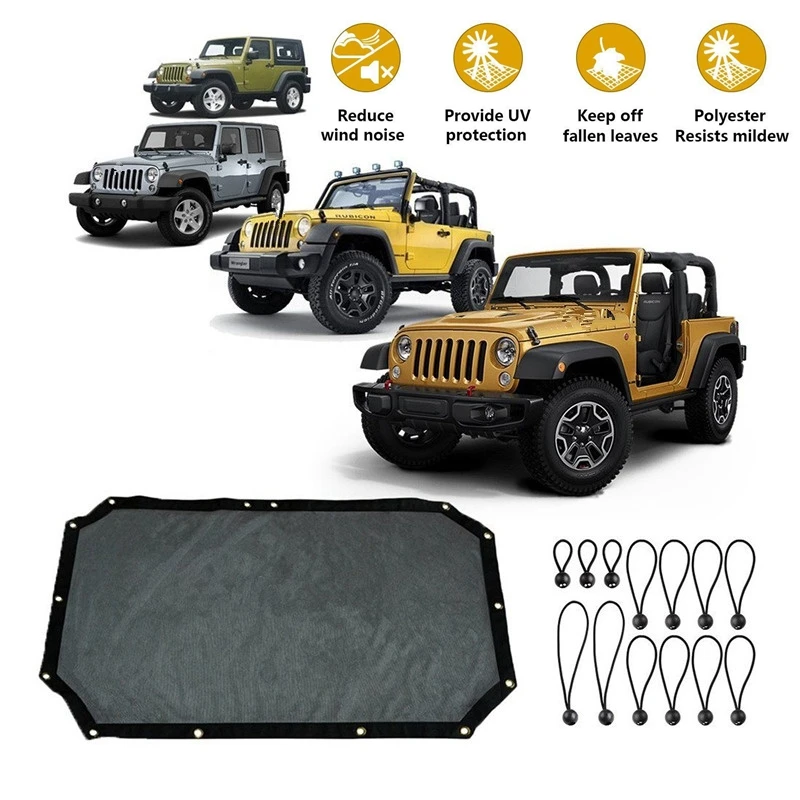 

For Jeep Wrangler Durable Bikini Mesh Sun Shade Full Top Sunshade Cover UV Protection with Storage Pockets 2/4-Door for Jeep JKU