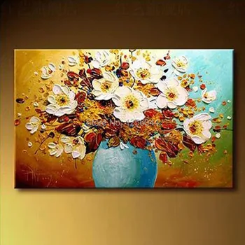 

Free shipping hand-painted knife flowers Oil painting home accessories decor framed ready to hung